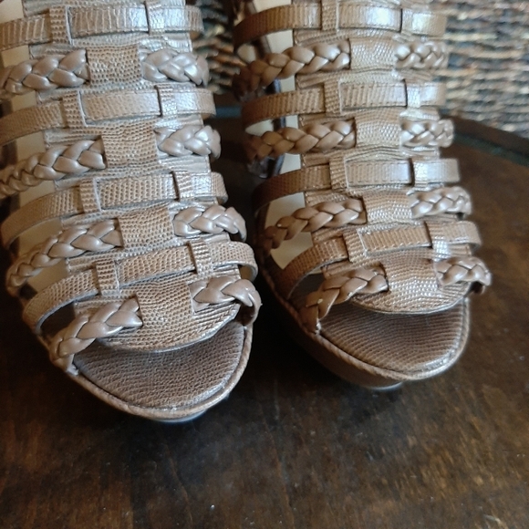 Colin Stuart Gladiator Caged Peep Toe Platform Heels Leather Sandals 8 Brown - Picture 4 of 10
